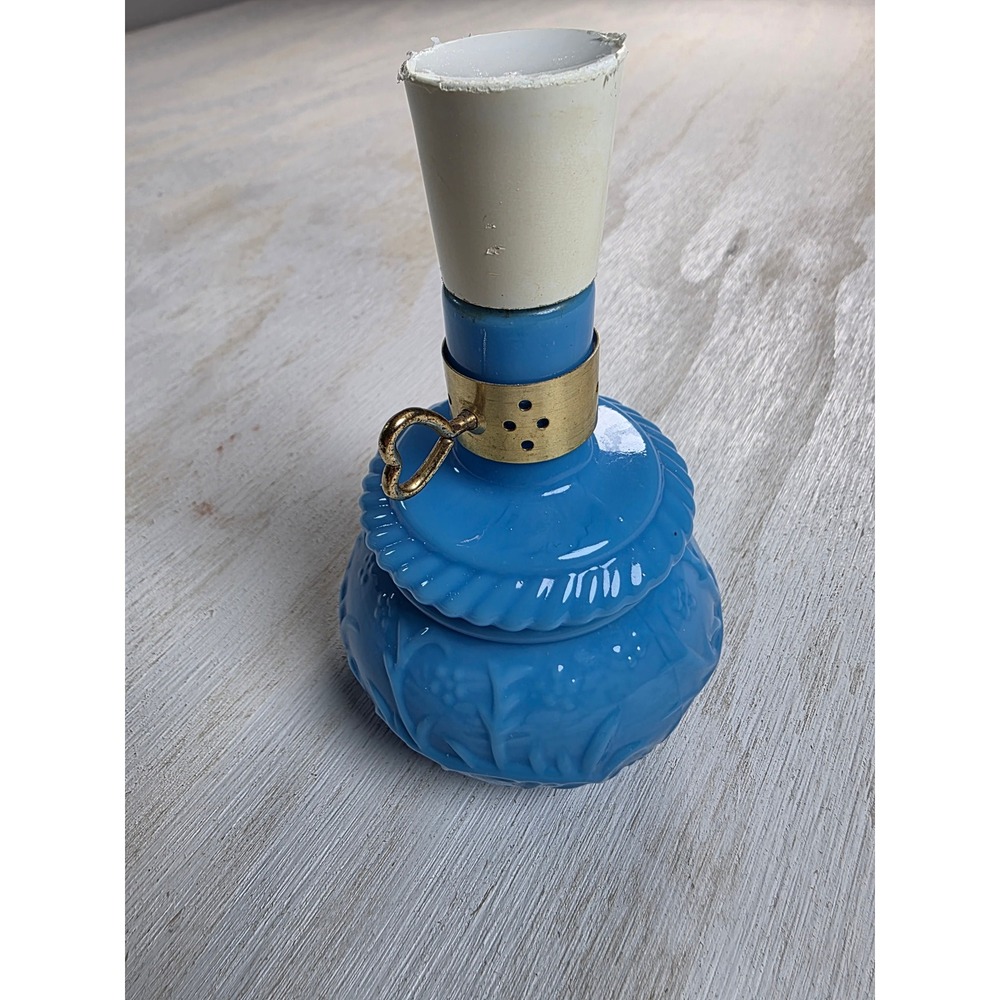 Vintage Avon Blue Milk Glass Miniature Oil Lamp Decanter Bottle Cottagecore Boho